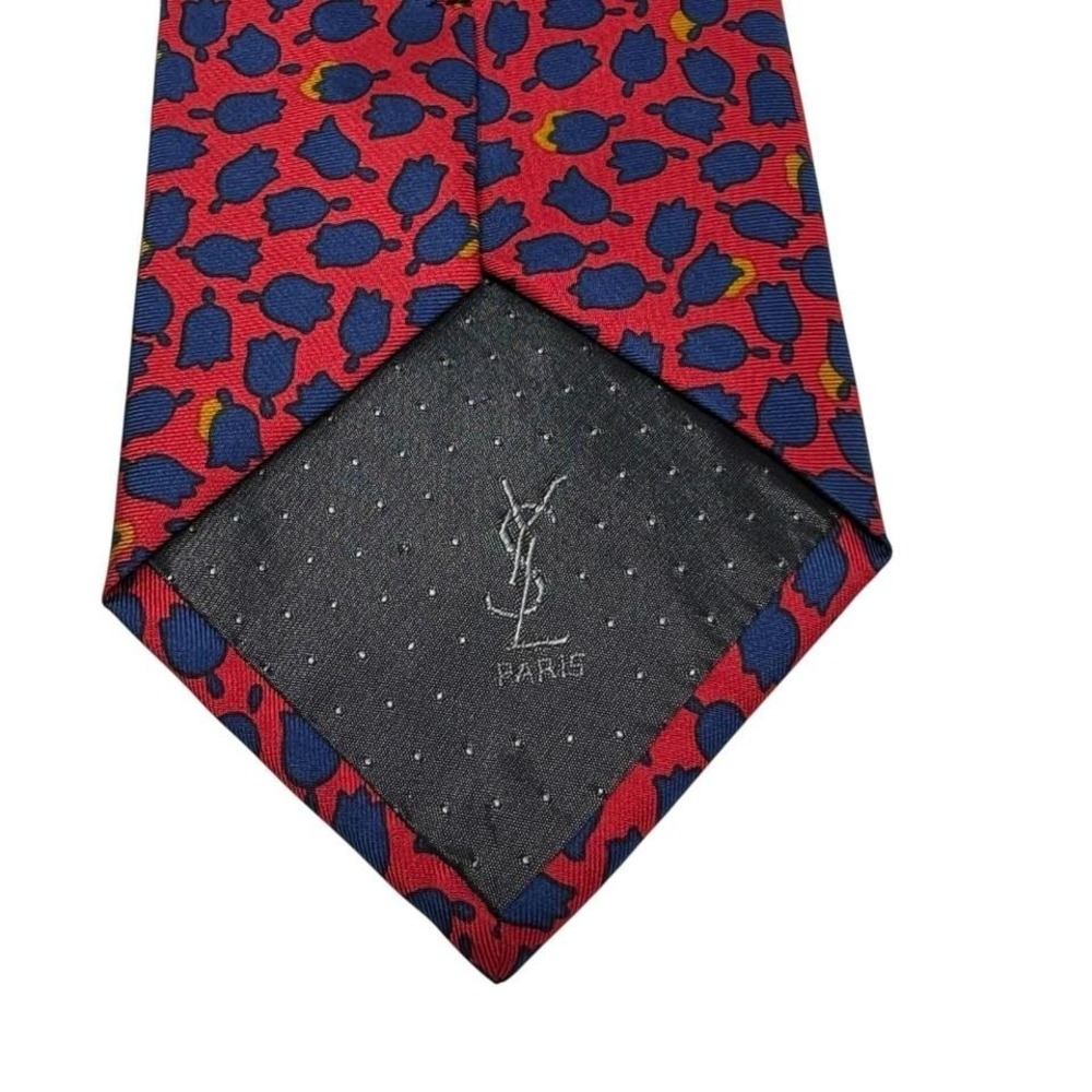 YVES SAINT LAURENT Red Blue Tulip 100% Silk Tie Made in Italy 55.5"-3.75" - Picture 4 of 7